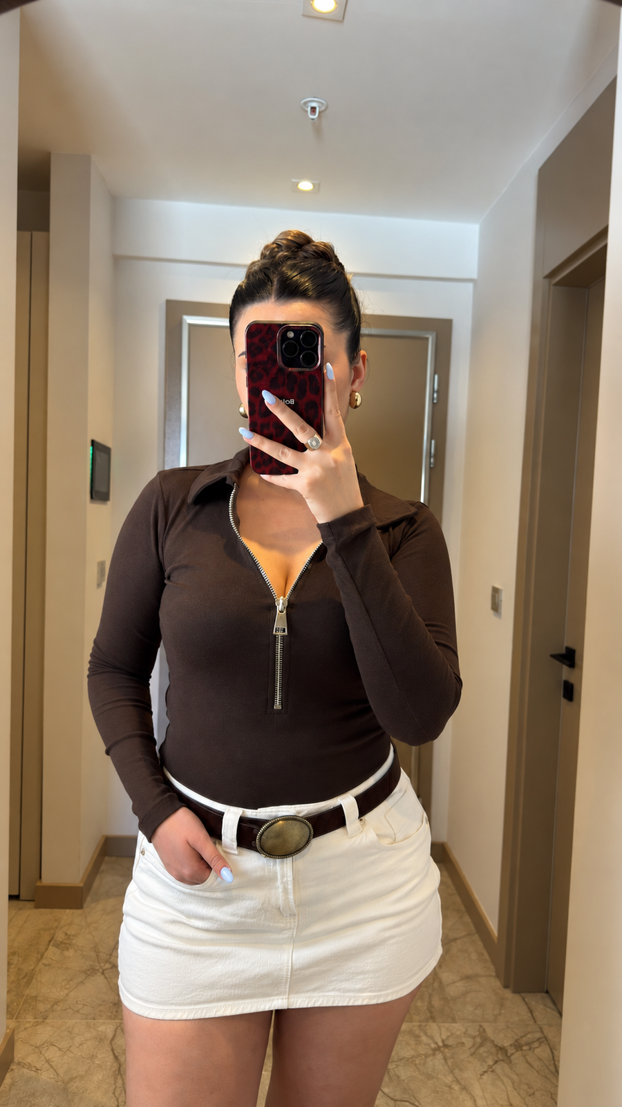 Fermuar Detaylı Mocha Bluz