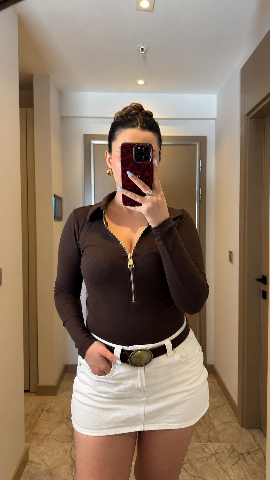 Fermuar Detaylı Mocha Bluz