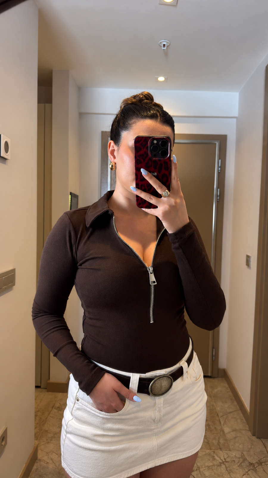 Fermuar Detaylı Mocha Bluz