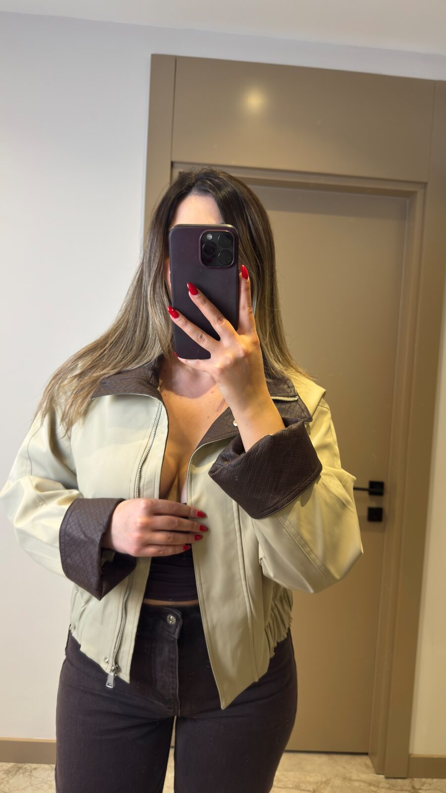 Kontrast Yaka Bomber Ceket