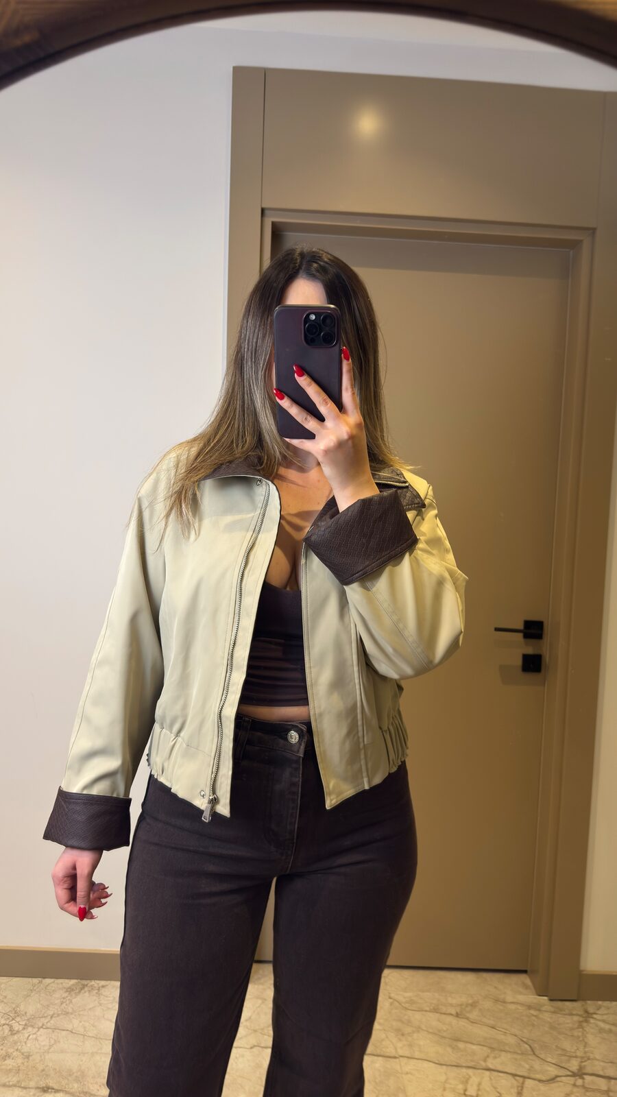 Kontrast Yaka Bomber Ceket