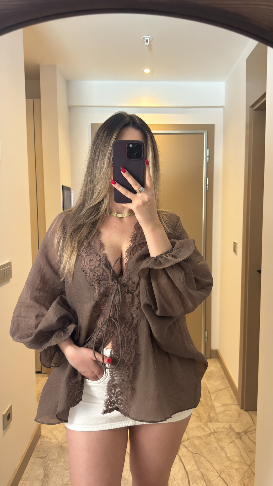 Lace Bohem Kahve Bluz